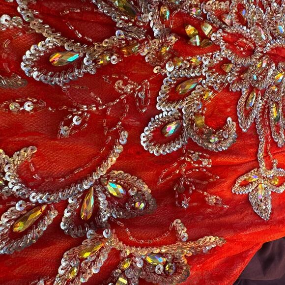 Mac Duggal Red and Gold Strapless Prom Dress - Picture 11 of 16